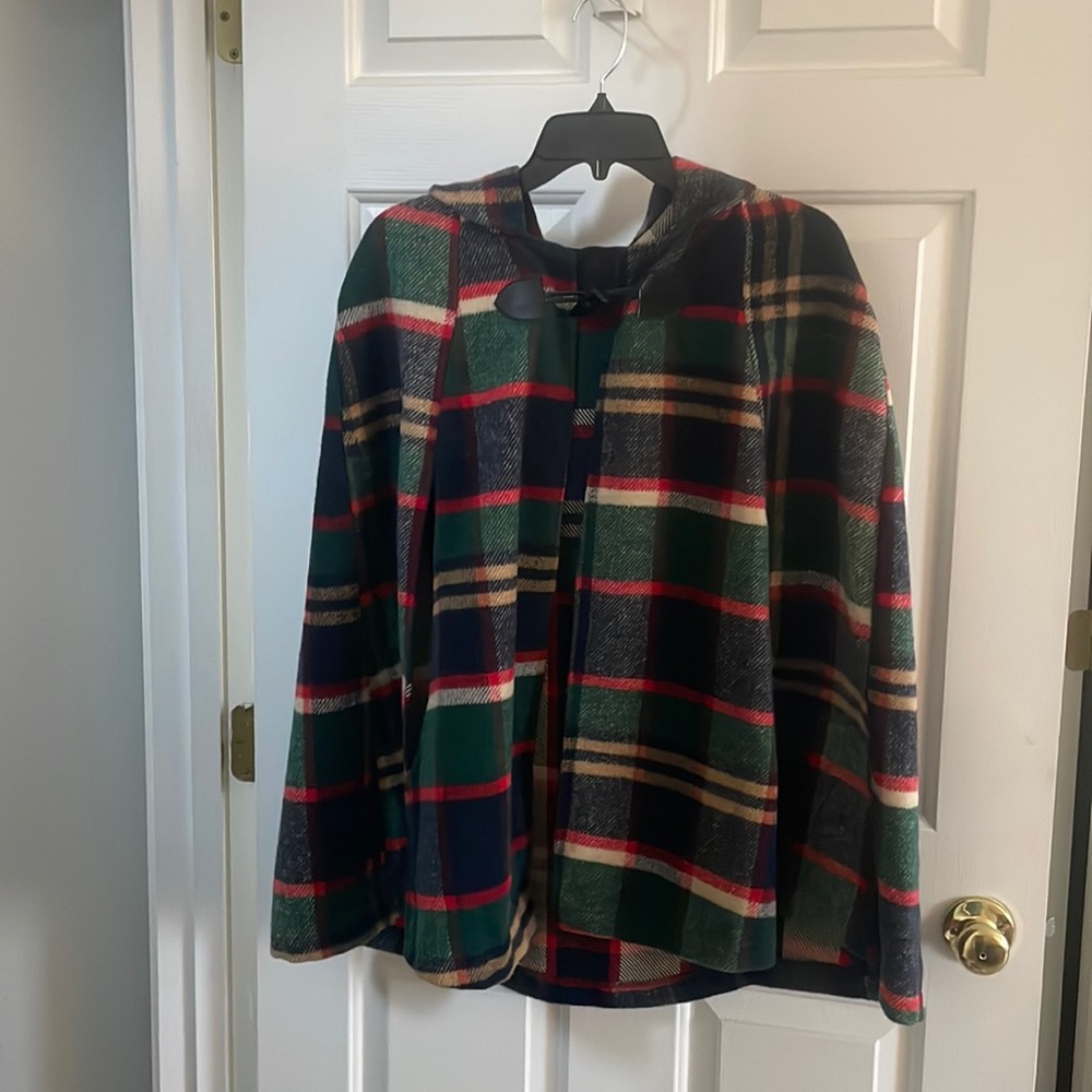 Plaid cape with toggle